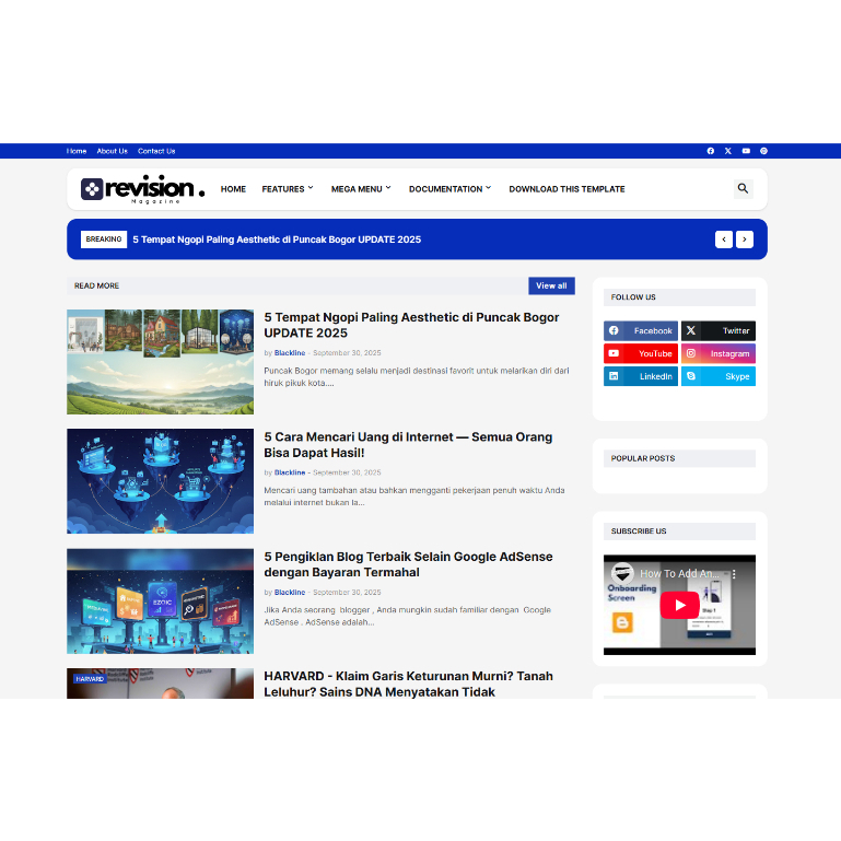 Tema Blogger Blogspot Profesional REVISION | Desain Elegan | Support Adsense