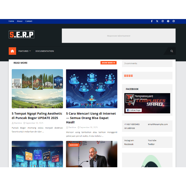 Tema Blogger Blogspot Profesional SERP | Desain Elegan | Support Adsense