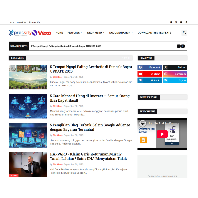 Tema Blogger Blogspot Profesional EXSPRESSIFY | Desain Elegan | Support Adsense
