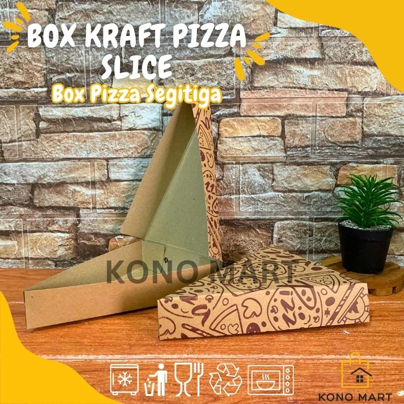 Kono Mart - Box Paper Kraft Pizza Slice Segitiga 290 Gsm Motif Dus Kotak Crepes Laminasi 20x15x4 cm