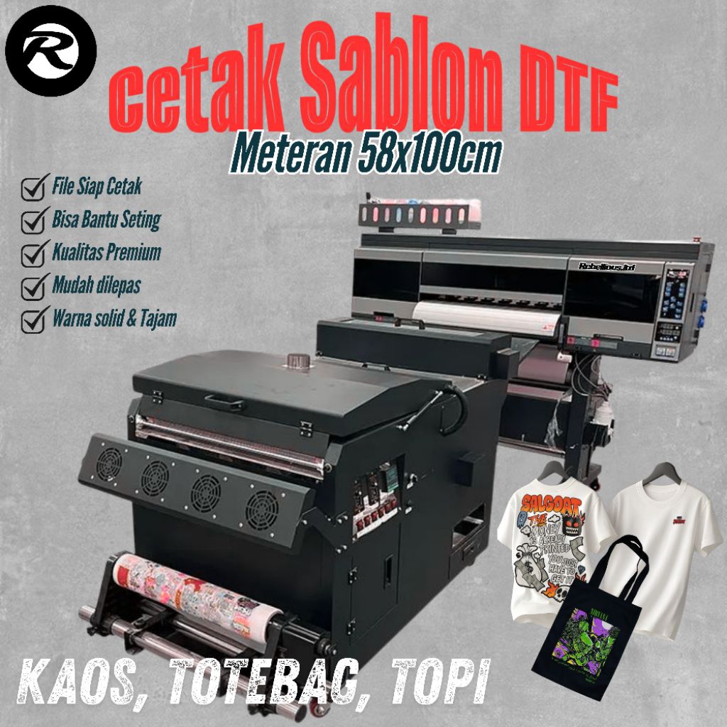 Cetak DTF meteran, Jasa Cetak DTF Meteran 58x100cm Sehari Jadi Hasil Grade A, DTF Meteran