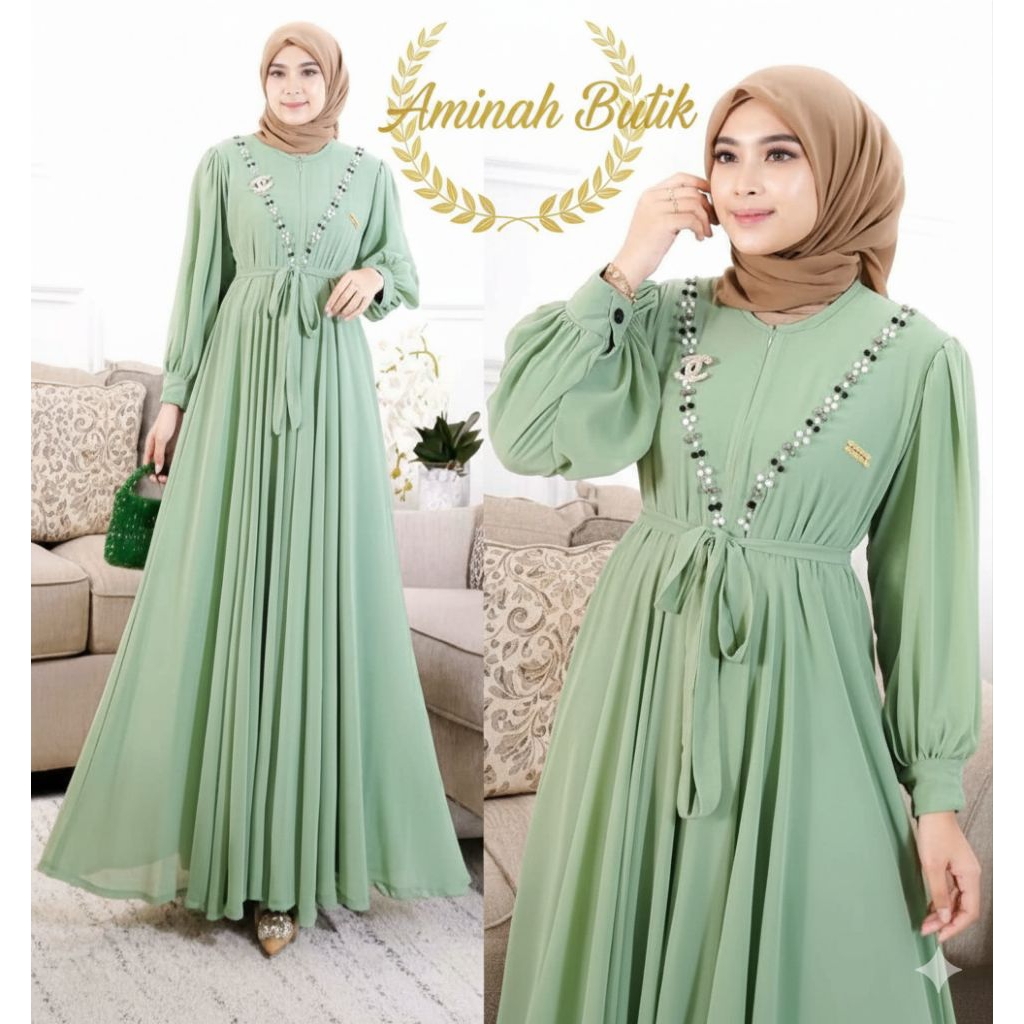 Gamis Wanita Ansori Dress Bahan Crinkle Air Flow Premium Nyaman Dipakai