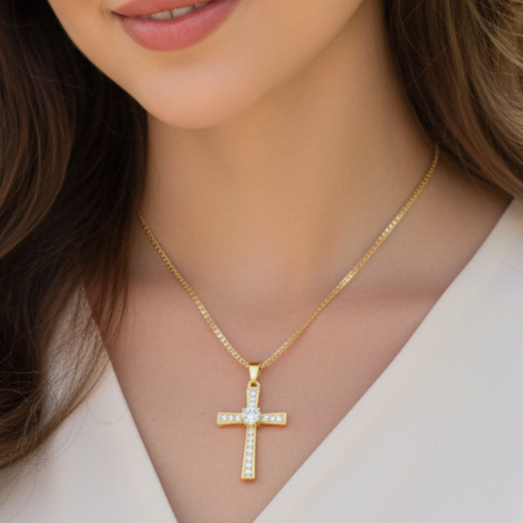 FS KALUNG LIONTIN SALIB MOTIF PERMATA PERHIASAN WANITA | KALUNG RANTAI SALIB