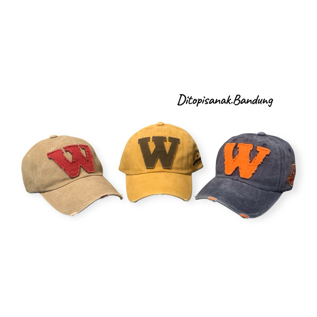 Topi Baseball Import Bordir W Model Sobek Unisex Pria/Wanita Dewasa Cap