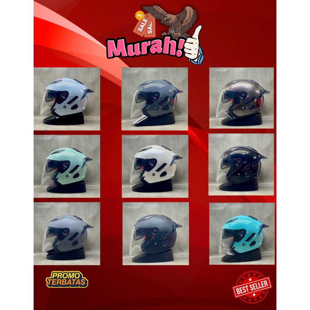 KYT GALAXY FLAT R SOLID KACA BENING FREE SPOILER 2D - HELM HALF FACE DOUBLE VISOR KYT ORI DOT SNI UN