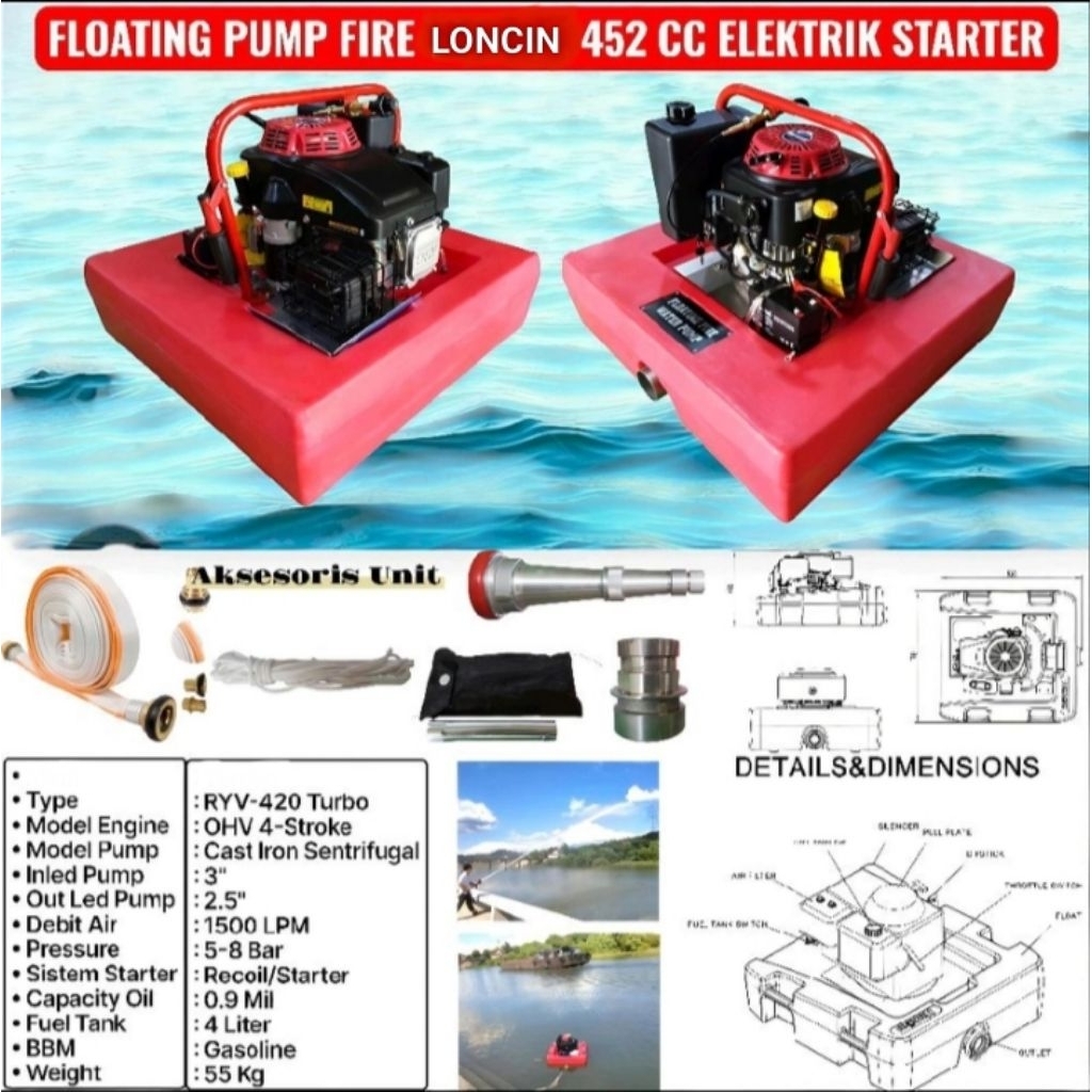 Pompa Apung Floting Pump Loncin 420 Electric Starter Komplit Siap Pakai | Pompa Apung.