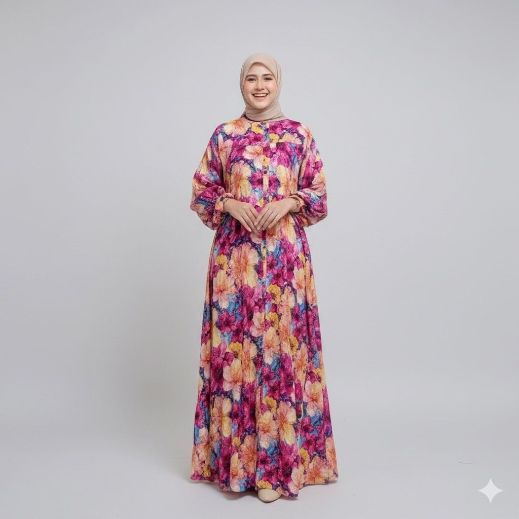 Gamis Arsyila Gamis Lengan Balon Gamis Rayon Premium Lengan Smok