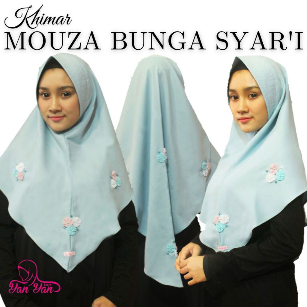 Mouza Bunga Syar'i Original Khimar Handmade Bunga 3D Mix Permata by Aila Bergo Handmade Simple Anti 