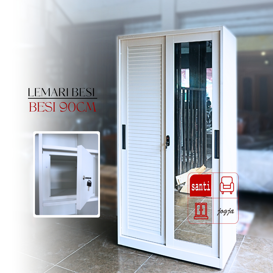 Lemari Sliding besi 90 cm Putih Tebal