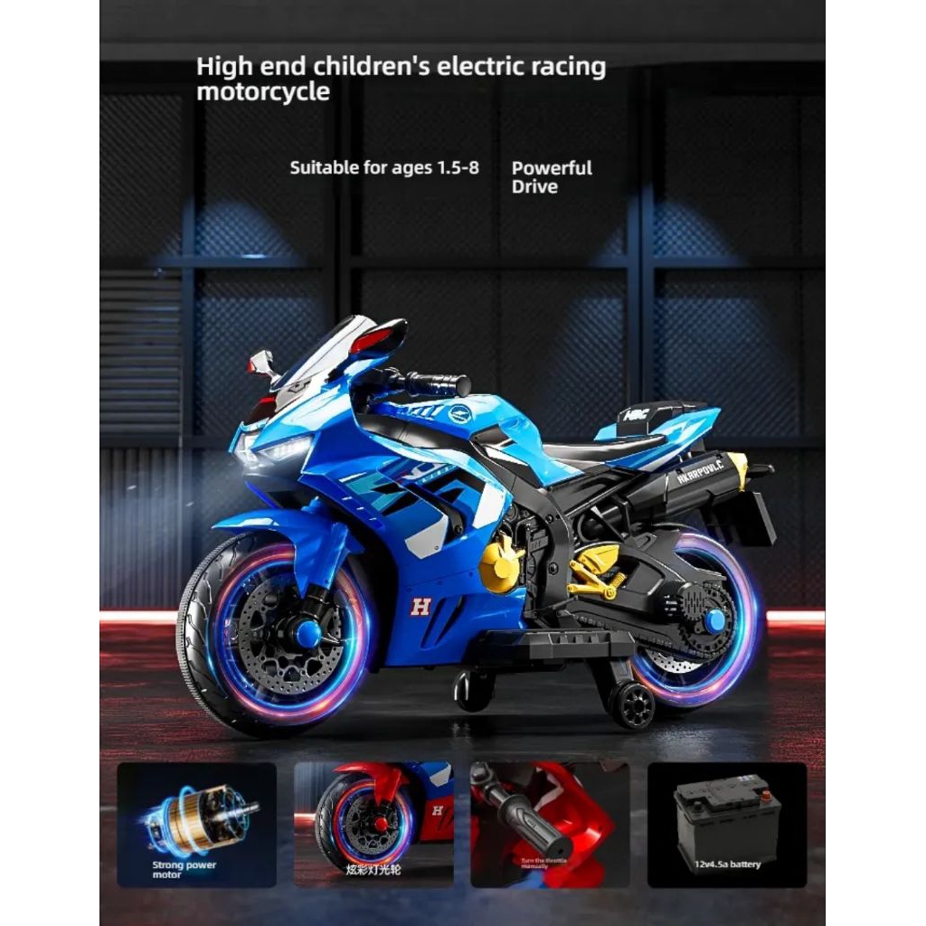 Mainan Anak-Anak, Sepeda Motor 12V Double Drive LED Mainan Listrik Sepeda Roda Tiga Naik Mobil Seped