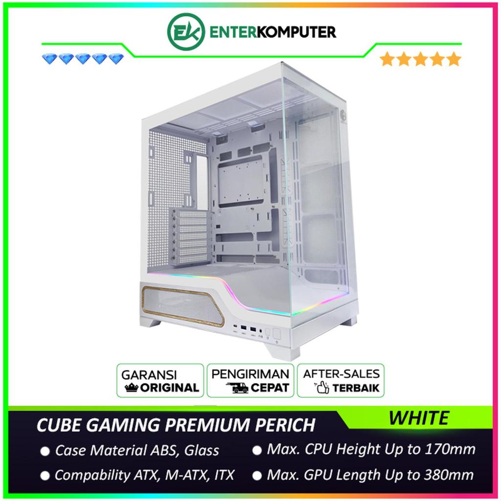 CUBE GAMING PREMIUM PERICH WHITE - ATX Gaming Case - Panoramic View - All White Inside / Casing PC G