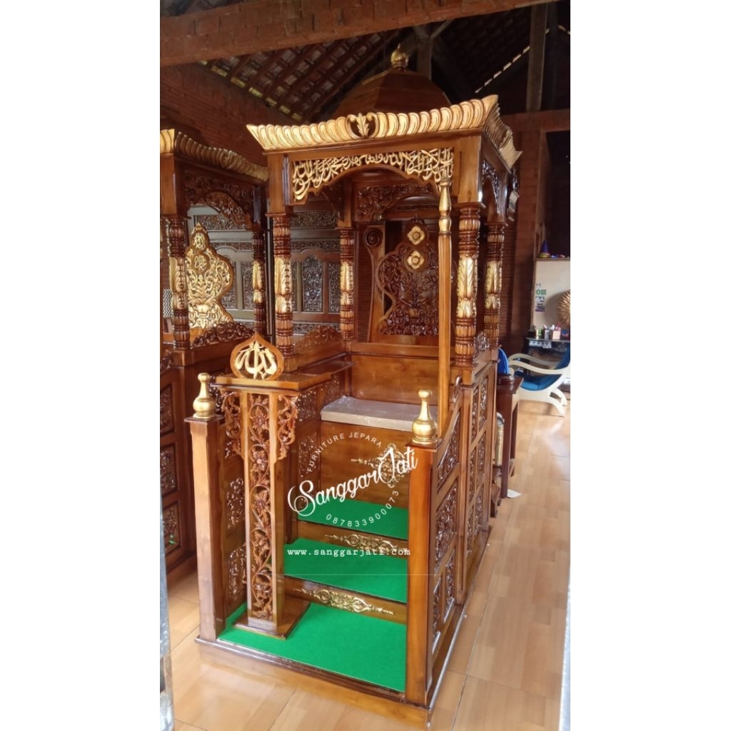 mimbar masjid, mimbar khutbah, mimbar masjid kayu jati asli, mimbar masjid pintu depan, mimbar masji