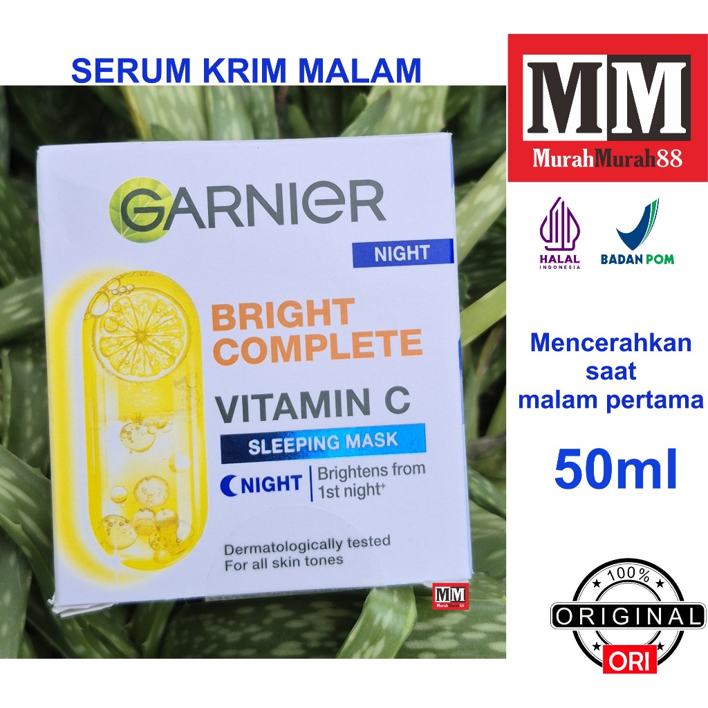GARNIER Bright Complete Vitamin C Brightening Sleeping Mask Night Cream Krim Malam Mencerahkan 50 ml