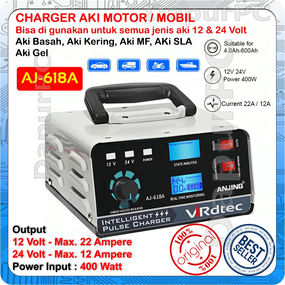 Charger Aki AJ-618A 12V 30 Ampere - 24V 15 Ampere Mobil Motor