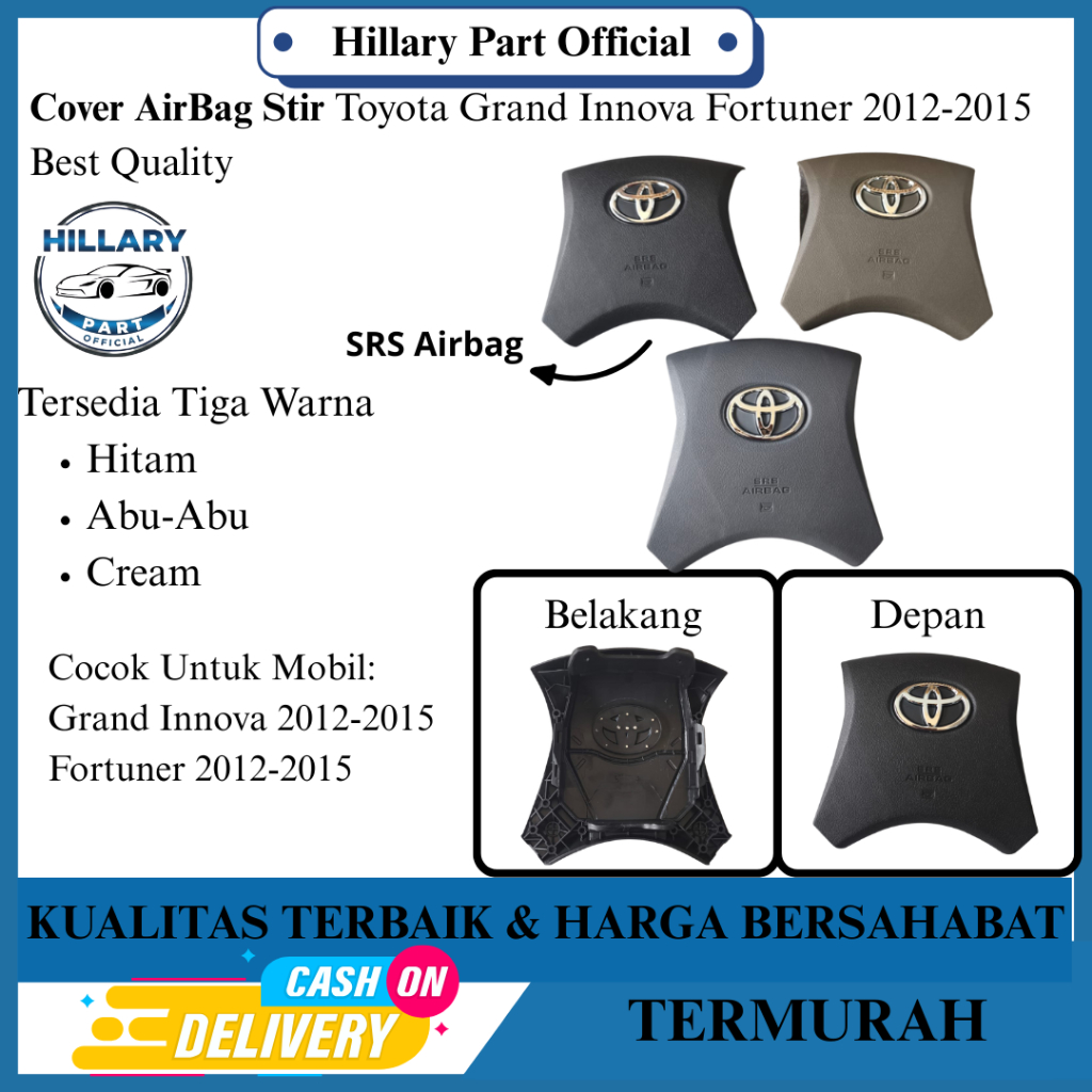 Cover Air Bag Setir Toyota Grand Innova Fortuner 2012-2015 Original Best Quality