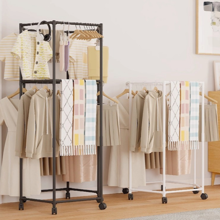 Rak Gantung Baju Besi Putar Rotasi 360°Stand Hanger Dengan 6 Roda / Rack Jemuran Bulat Jumbo Pakaian