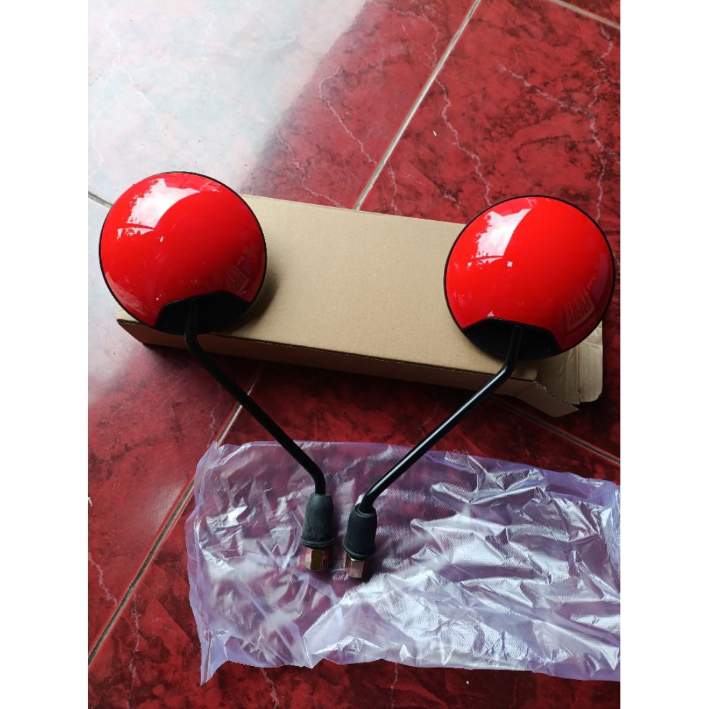 spion motor listrik /sepeda listrik bulat retro merah baut 12 M8 original united