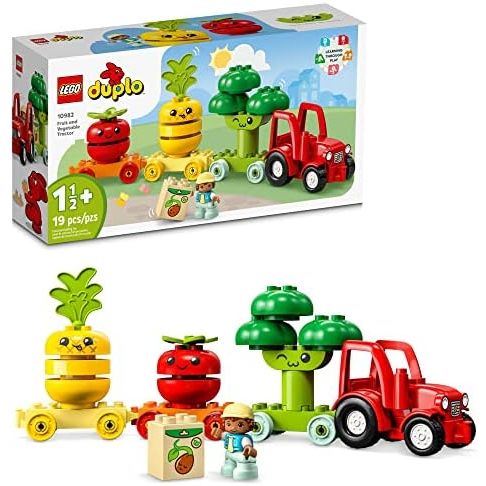 LEGO DUPLO My First Fruit and Vegetable Tractor Toy 10982 Stacking and Color Sorting Toys for Babies