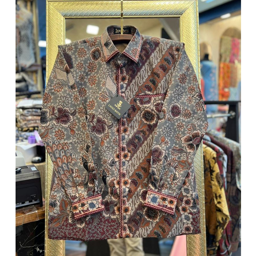 Lano Batik Semi Jas - Kemeja Batik Smock Semi Jas - Parang Merak - Baju Batik Pria - Kemeja Batik Pr