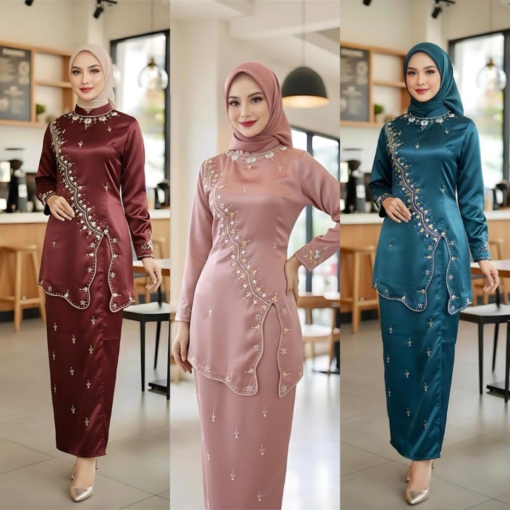 Setelan Tunik Gemini Kombinasi  Payet Premium Bahan Yokohama Silk Premium Mewah Dan Elegan