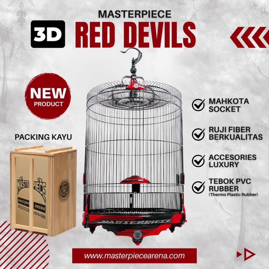 MP NEW 3D RED DEVILS Sangkar Murai + Packing Kayu