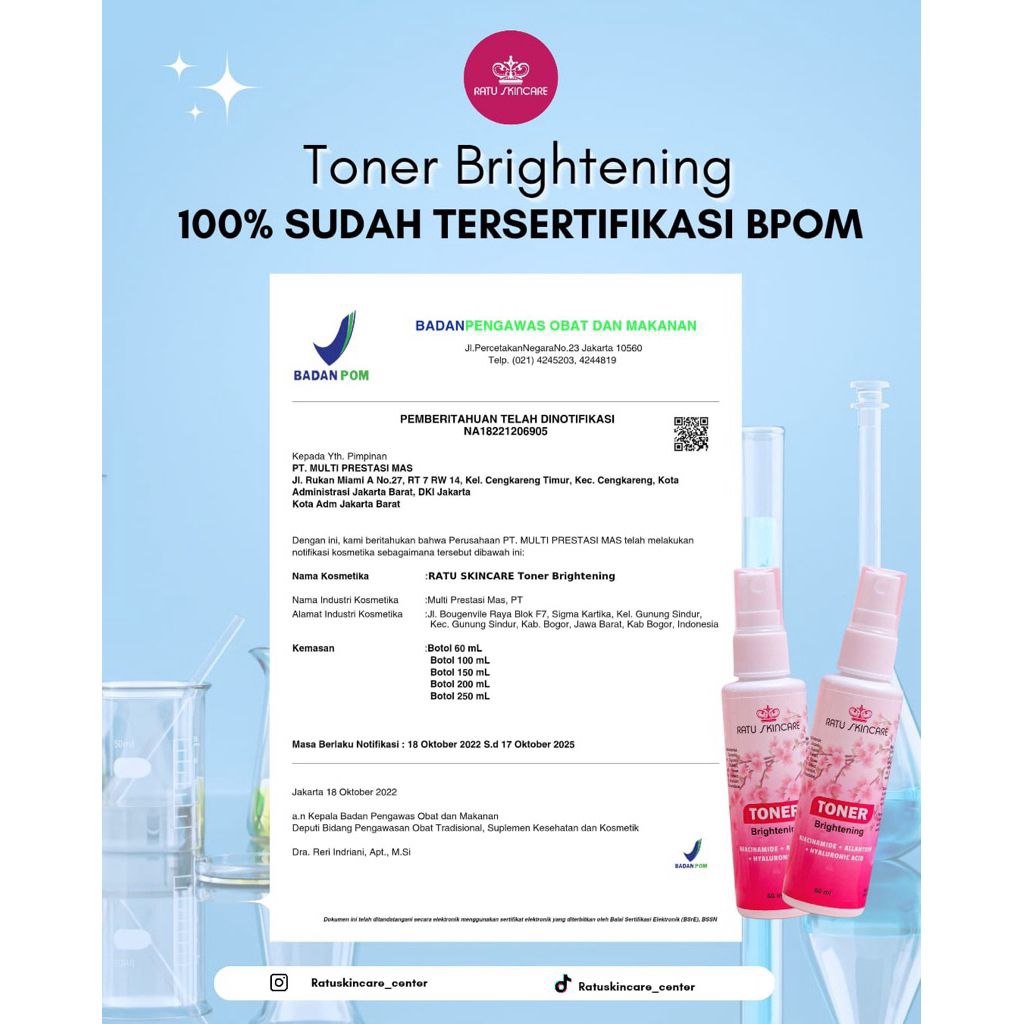 KEMASAN TERBARU Ratu Skincare Toner Brightening Ratu Toner AHA Ratu Skincare