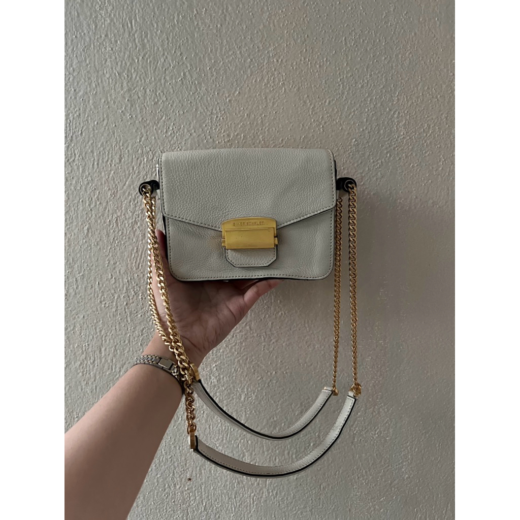 Sling bag pesta tali rantai biker starlet putih cantik | Sling shoulder rantai kulit asli