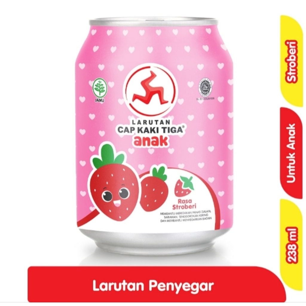 Cap Kaki Tiga Anak Larutan Penyegar Rasa Strawberry kaleng 238ml x 24 1Dus