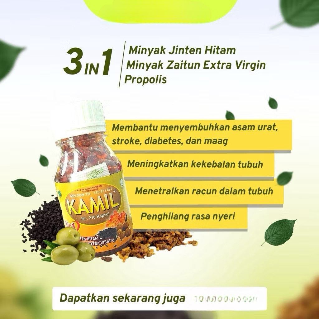 Kapsul Habbatussaudah oil kamil 3in1 Suplemen Herbal Kamil 3 in 1 Isi 210 Kapsul Asli  Original