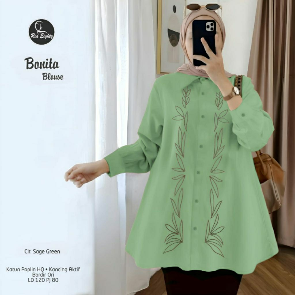 bonita sage green kemeja Oversize Ld 120 katun polos / riaeighty