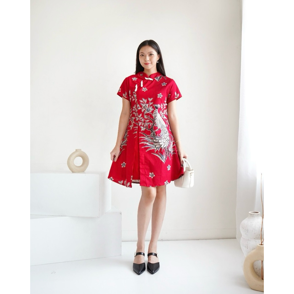 Dress batik cheongsam qb157 red