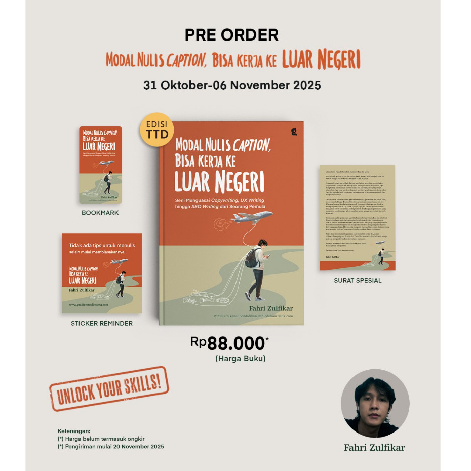 Pre Order Buku Modal Nulis Bisa Kerja Luar Negeri Seni Menguasai Copywriting, UX Writing hingga SEO 