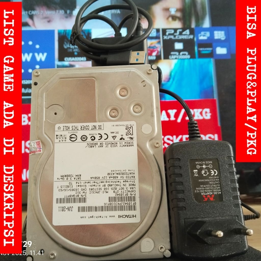 HARDISK/HDD PS4 HEN 2TB/2000GB+FU££ ISI GAME BISA REQUEST+KABEL SATA USB 3.0+ADAPTOR