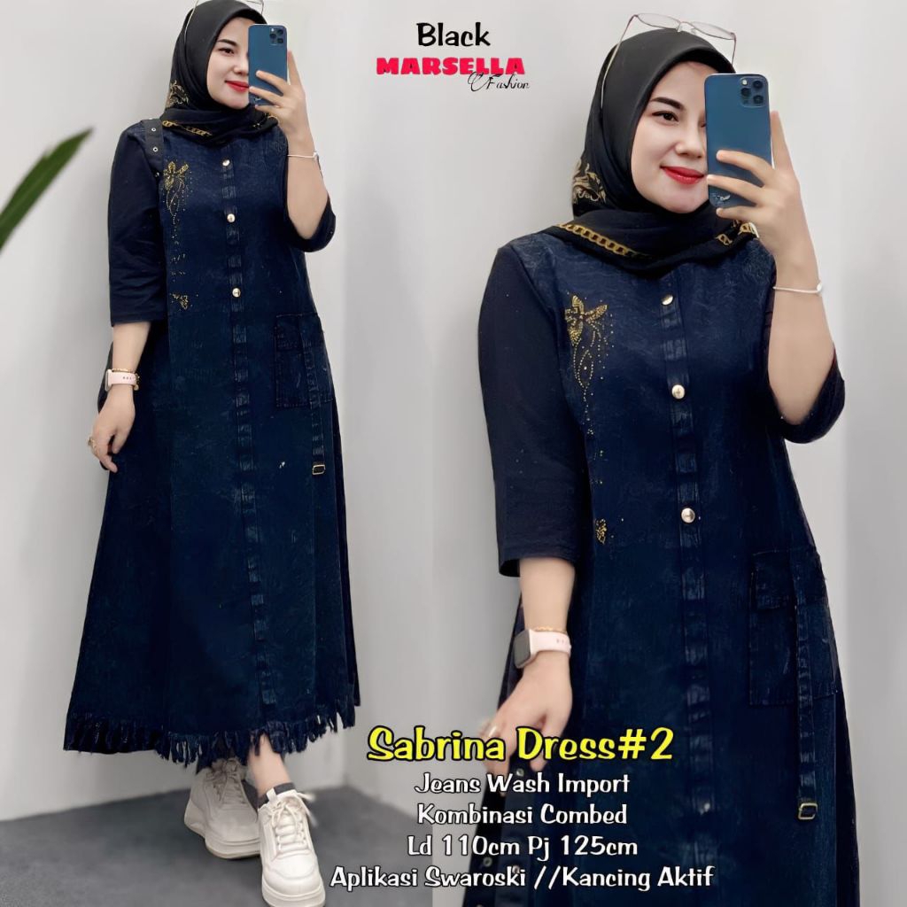 Sabrina dress midi / gamis remaja / gamis jeans / set wanita / setelan baju remaja wanita