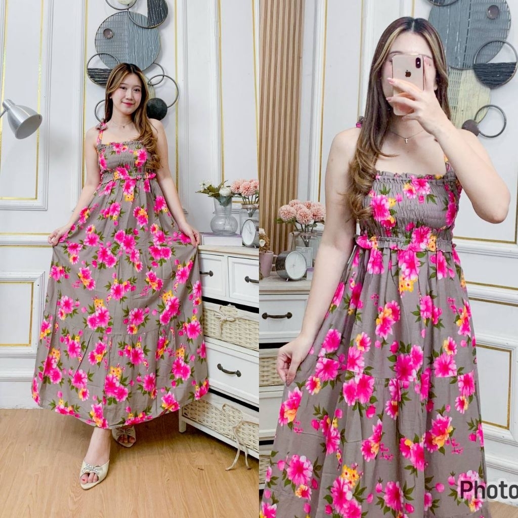 daster bali panjang kerut tali pundak isabel