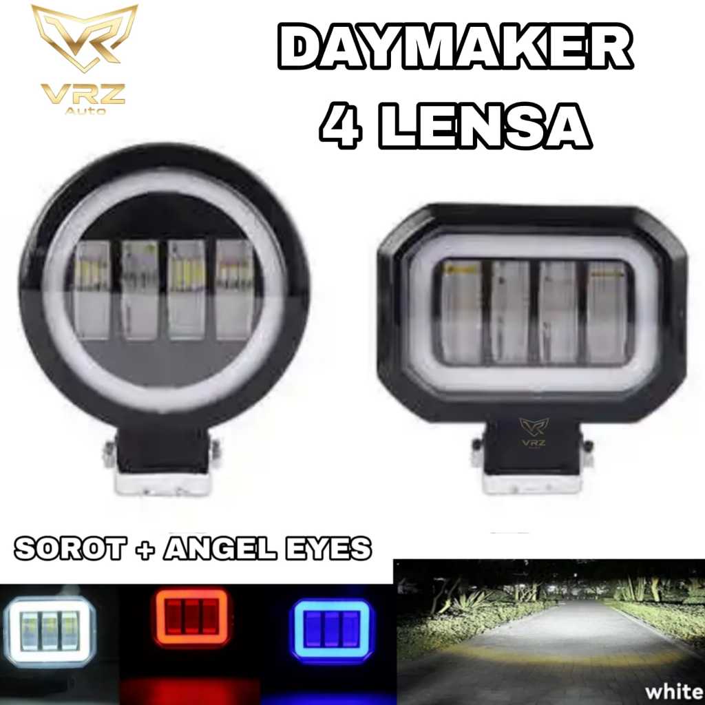 Lampu LED CWL Daymaker Mini 4 Mata 4D Lensa Bar CREE Tembak Sorot Depan Kedip Angel Devil Eye Lens M