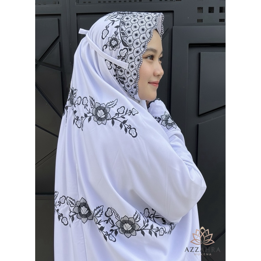 MUKENA LAJURAN MUKENA SANTRI REMAJA PUTIH AESTETIC MUKENA BORDIR PREMIUM BAHAN ADEM DAN JATUH