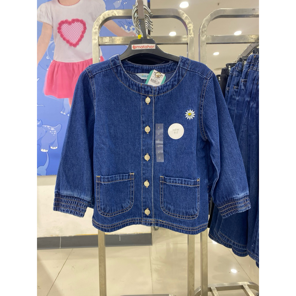 little M baju anak perempuan bahan levis navy original