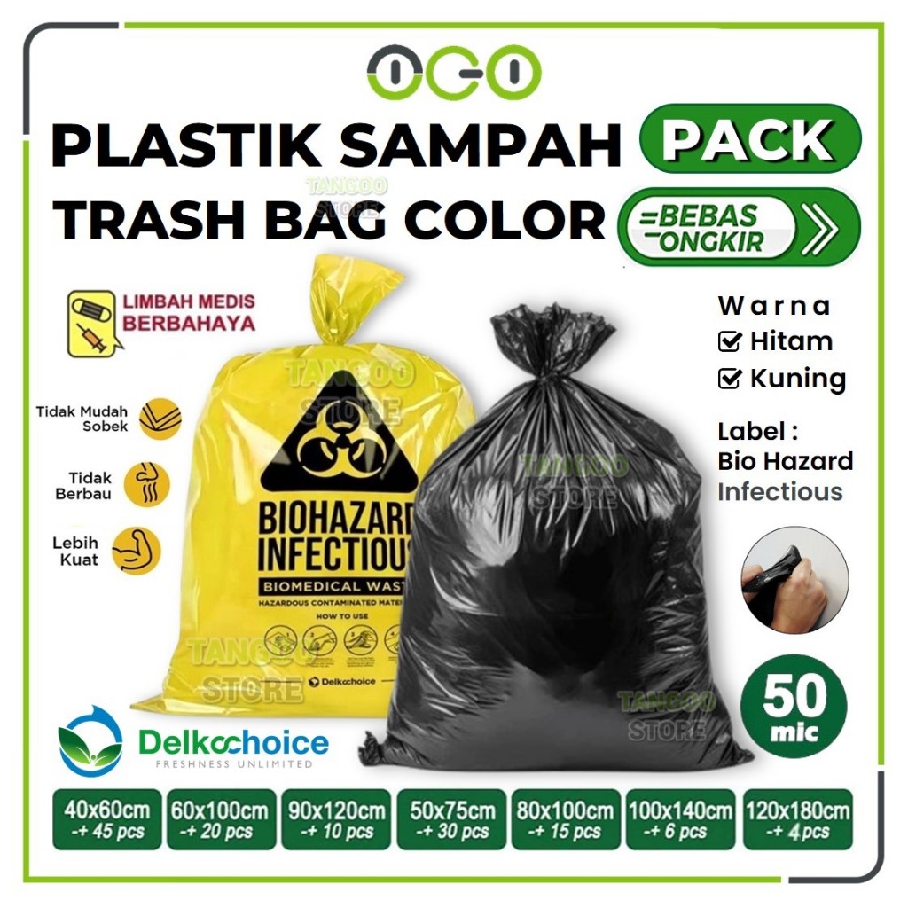 Trash Garbage Bag Delkochoice Varian Pack / Kantong Plastik Sampah Warna Hitam & Kuning BioHazard
