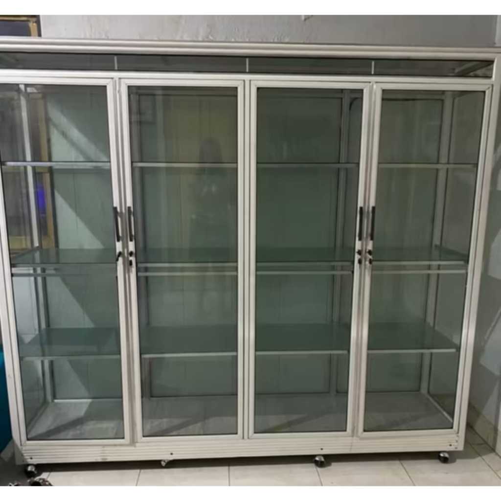 BACA DESKRIPSI/lemari baju alumunium 4 pintu kaca/lemari hias full kaca/lemari full alumunium/only j