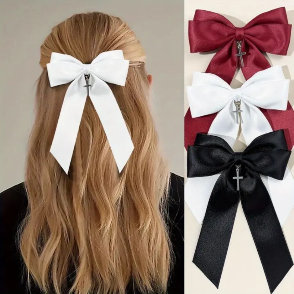 women cross bow ribbon hair clip