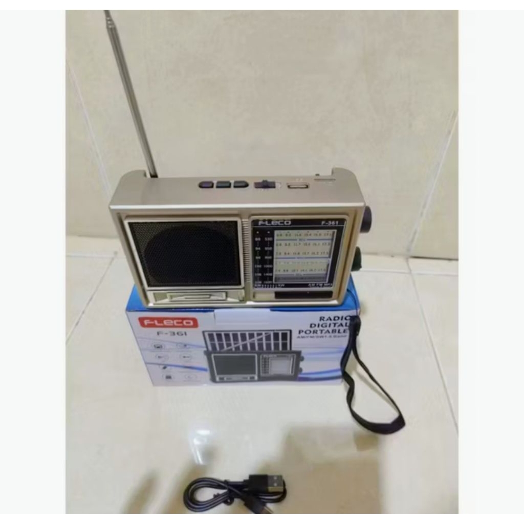 Radio F-361 merek fleco, Radio Jadul Bluetooth Am FM SW Cas Matahari Solar Senter USB TF Card Radio 