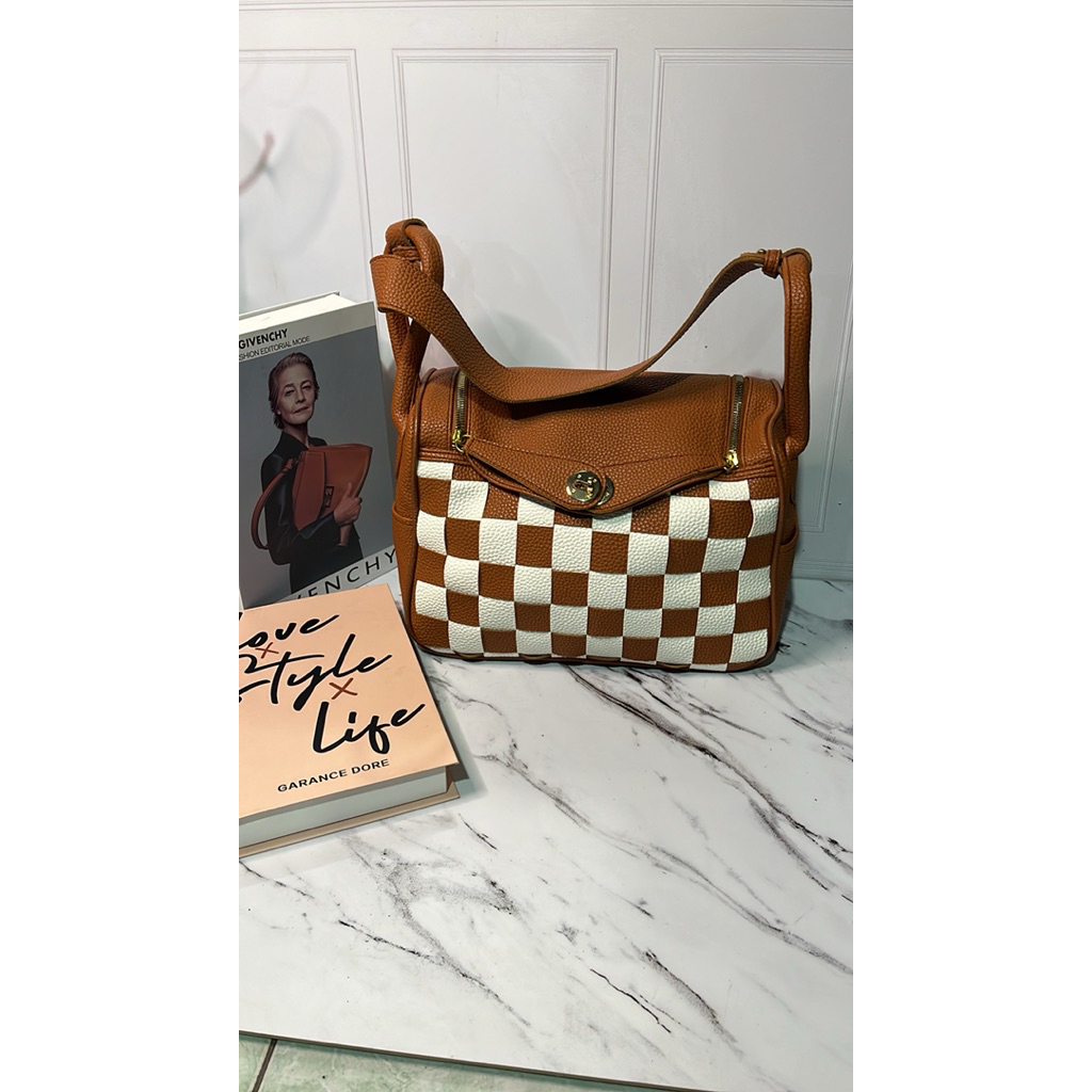 Tas papirut motif catur kulit jeruk tebal premium