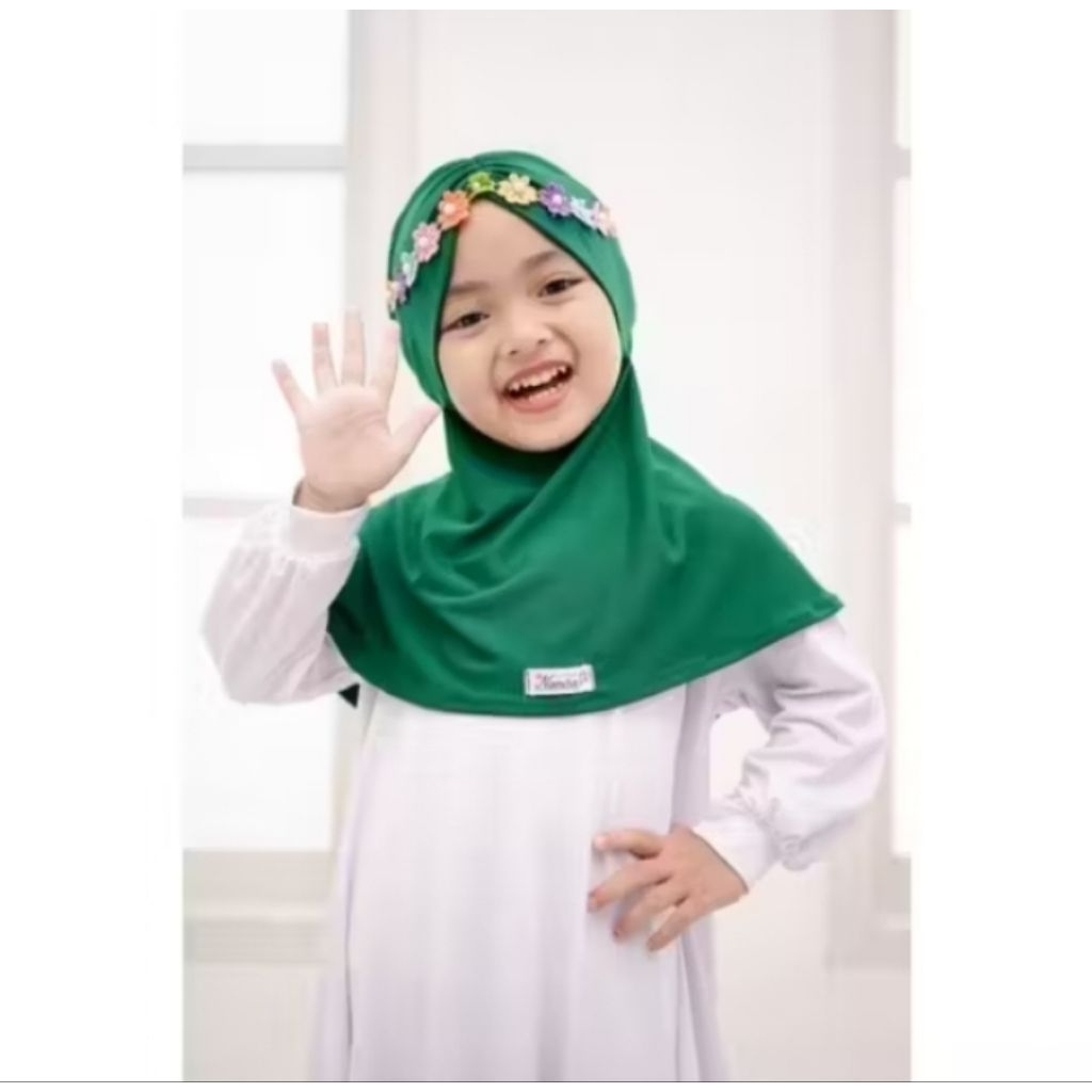Jilbab cantik anak size M warna hijau botol