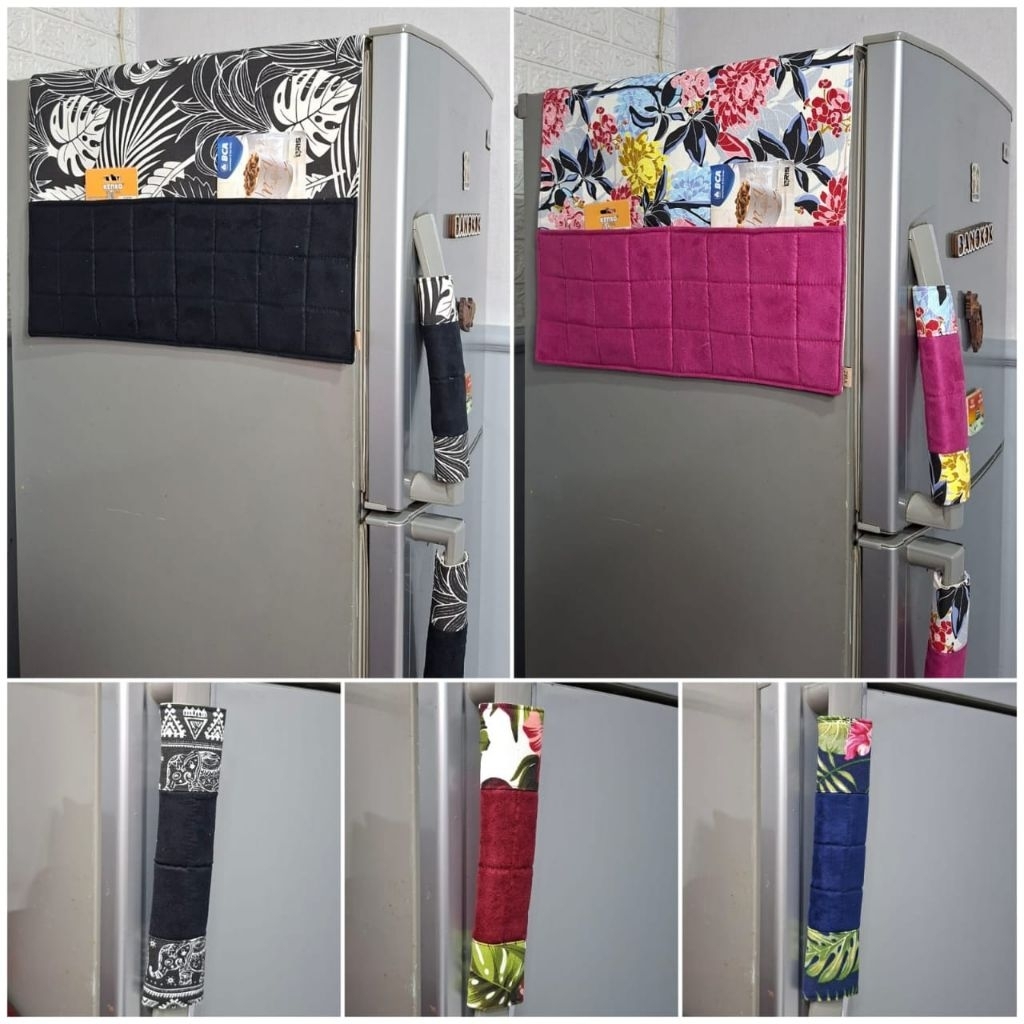 Sarung Cover Pegangan Gagang Kulkas Bahan Kanvas Kombinasi Kain Suede