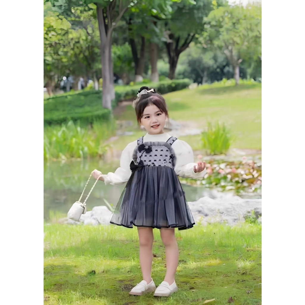 Dress Jumpsuit Import Premium Anak Perempuan Usia 1-4 Tahun | Baju Lengan Panjang Balon Kombinasi Ou
