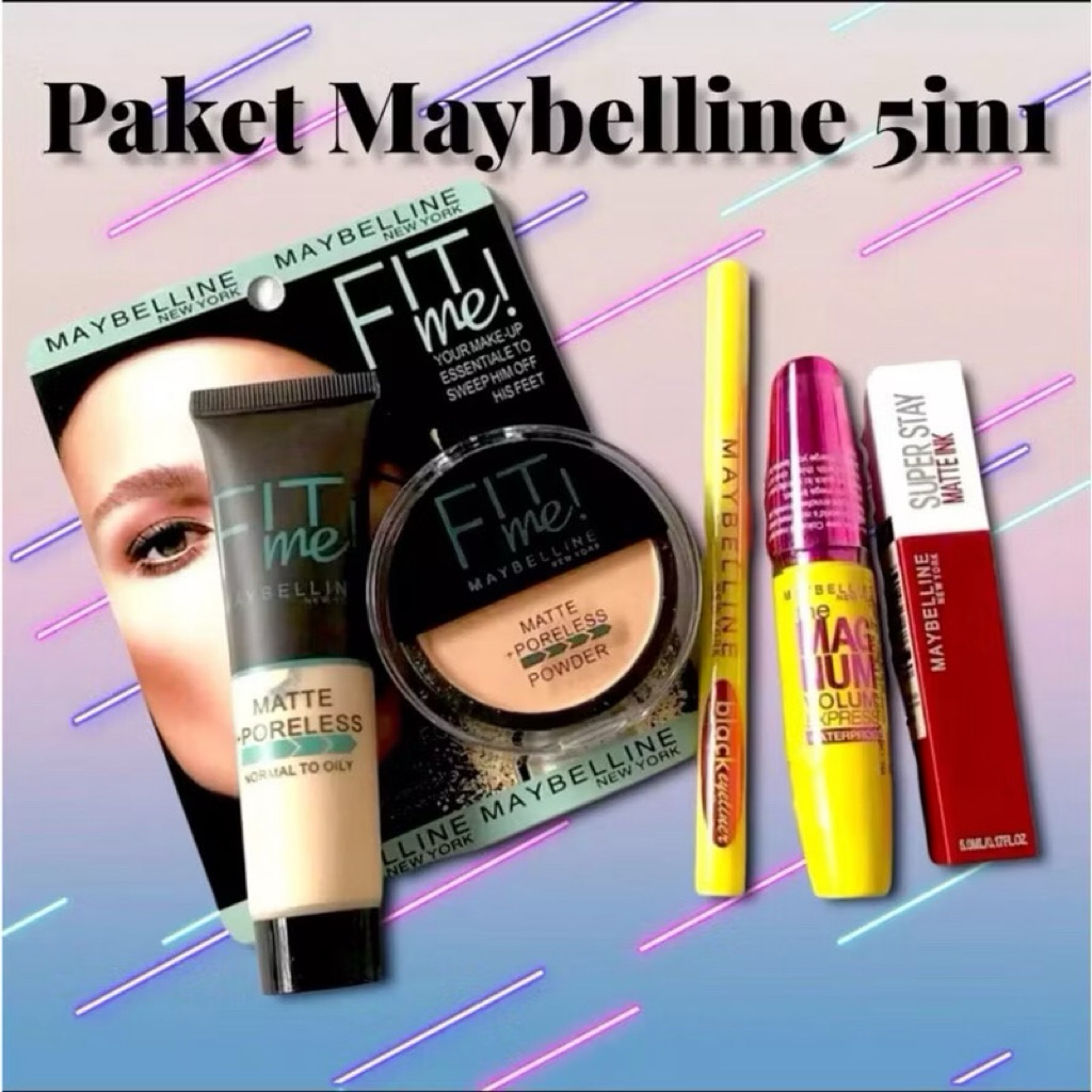 Paket Kecantikan 5 in 1 Maybelline Fit Me Hang Out - Paket Maybelline Fit me Mika Eyeliner Mascara L