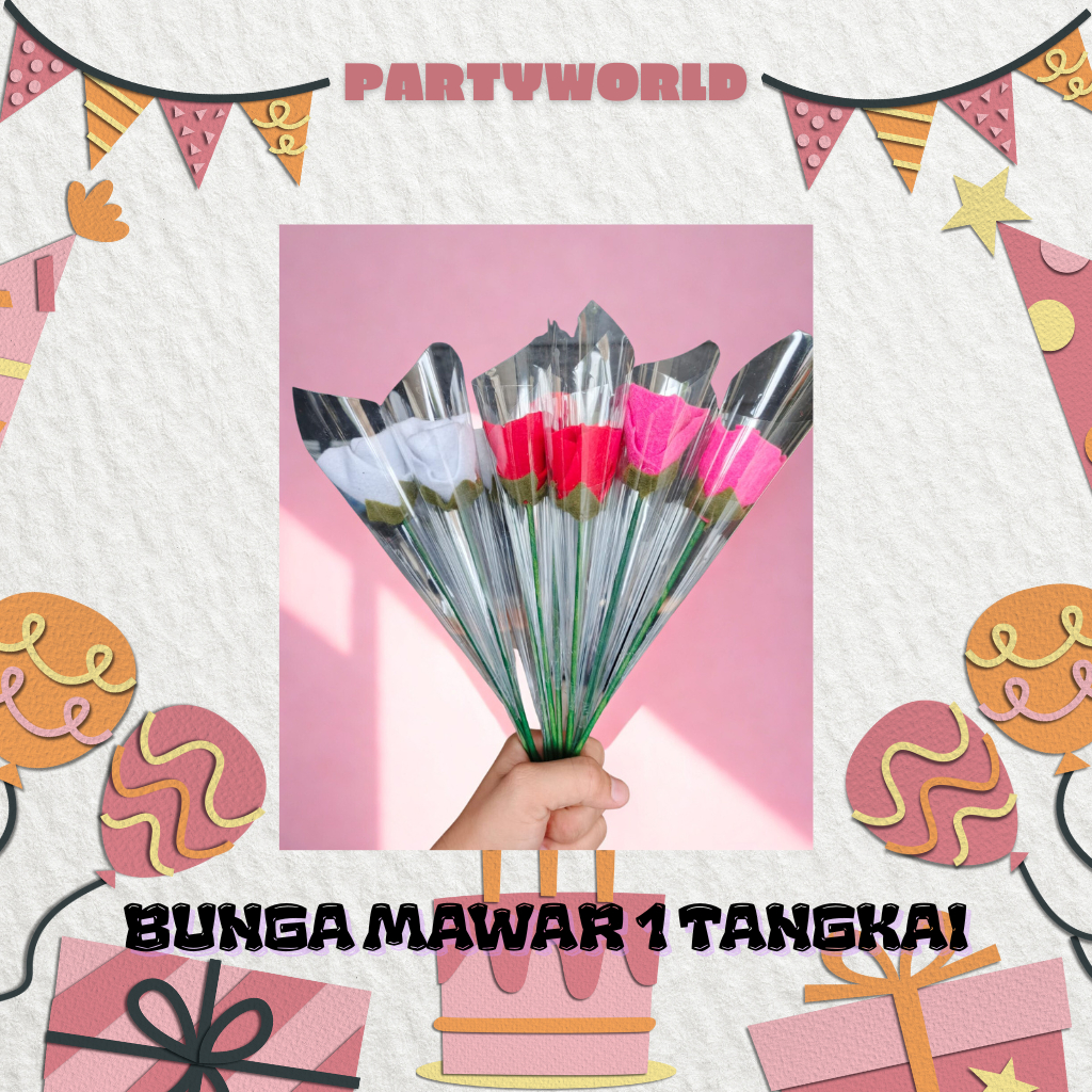 Bunga Mawar Flanel Bunga Mawar 1 Tangkai Buket Bunga Hari Guru Bunga Mawar Merah Pink Putih