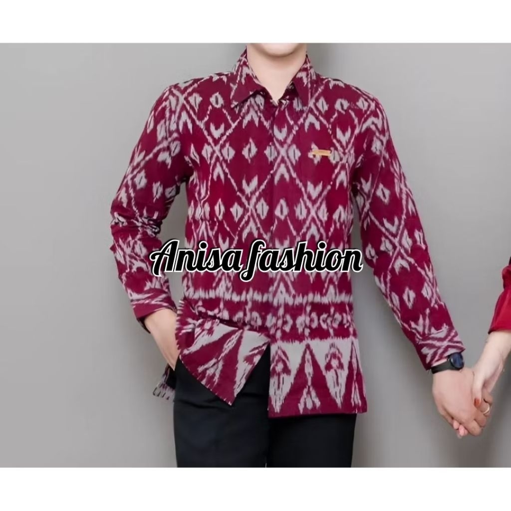 Kemeja lengan panjang pria dewasa batik tenun Troso Jepara baju tenun bahan ORI tenun Troso jepara