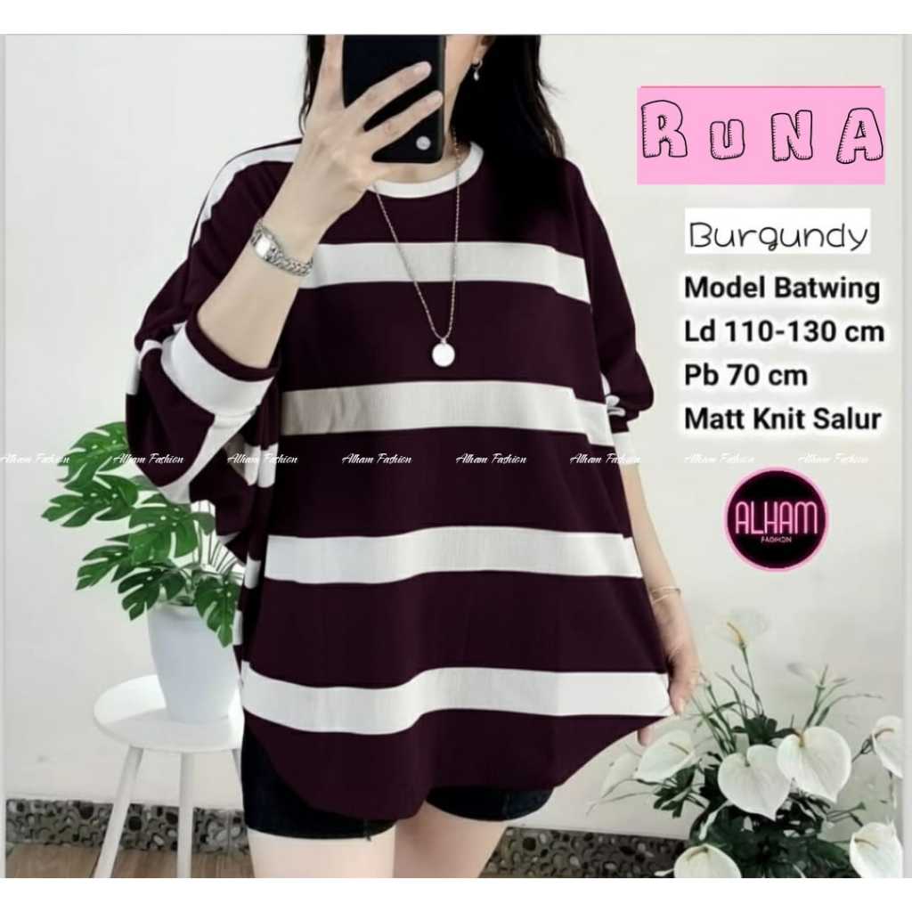 Kisame batwing knitwear top blouse stripe blus rajut garis